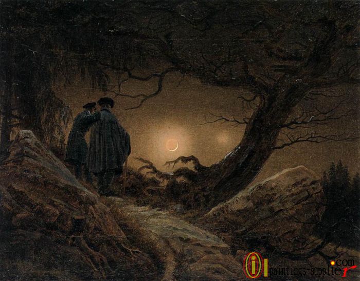 Two Men Contemplating The Moon