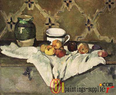 Still Life with Jar, Cup and apples, 1877
