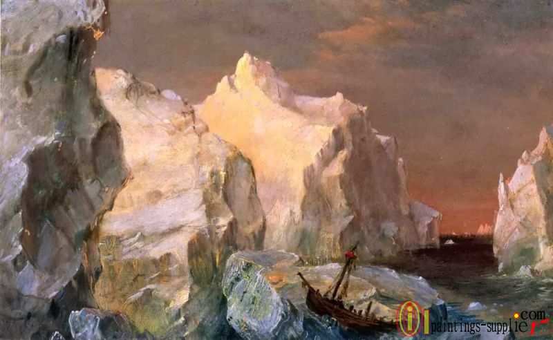 Icebergs and Wreck in Sunset,1860