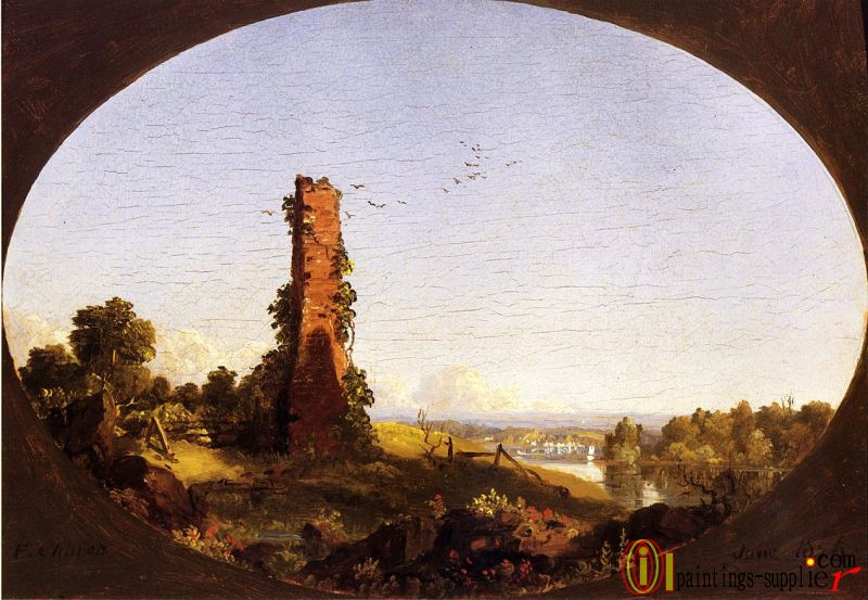 New England Landscape with Ruined Chimney ,1846