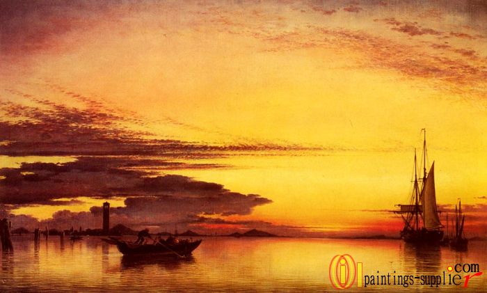 Sunset On The Lagune Of Venice - San Georgio-In-Alga And The Euganean Hills In The Distance,1857