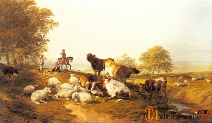 Cattle and Sheep Resting in an Extensive Landscape,1877